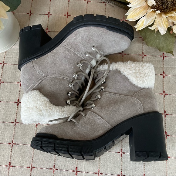Marc Fisher “VACINTA” Grey Suede Real Fur Lined Lace Up Ankle Boots MLVACINTA - Picture 5 of 7